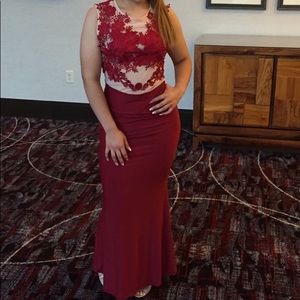 Burgundy Lace Prom Dress